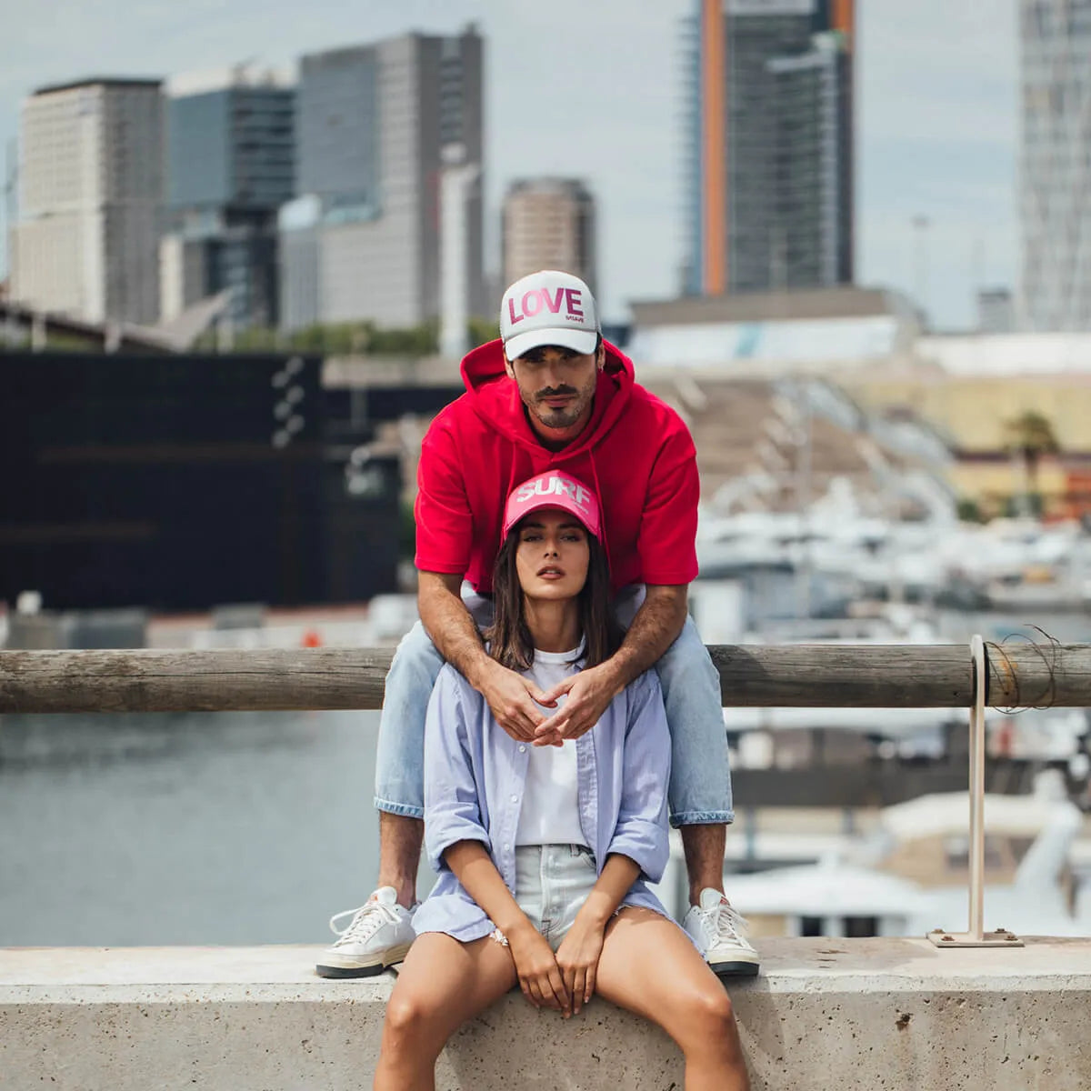 LOVE TRUCKER GREYISH BLUE & CHERRY CAP